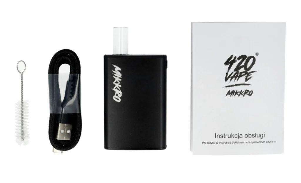 MIKKRO - Mały i wydajny waporyzator do suszu 420VAPE 4 Zawartość zestawu waporyzatora Mikkro - szczoteczka, kabel, urządzeni i instrukcja