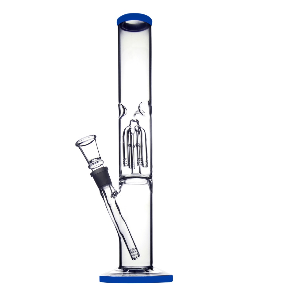 Bongo Fuss z filtracją i uchwytem na lód – wys. 34,5 cm, szlif 18,8 mm 1 Przezroczyste bongo Fuss o wysokości 34,5 cm, wykonane z borokrzemowego szkła, z wbudowanym prekolatorem, uchwytem na lód i niebieskim wykończeniem ustnika oraz podstawy. Idealne dla miłośników palenia z wodą, łączące nowoczesny design i zaawansowaną filtrację.