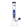 Bongo GRACE GLASS Beaker o wysokości 35 cm z 8-ramiennym perkolatorem, wykonane z borokrzemowego szkła, z niebieskimi akcentami, uchwytem na lód i wyciąganym cybuchem z dyfuzorem.