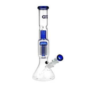 Promocje 420 167 Bongo GRACE GLASS Beaker o wysokości 35 cm z 8-ramiennym perkolatorem, wykonane z borokrzemowego szkła, z niebieskimi akcentami, uchwytem na lód i wyciąganym cybuchem z dyfuzorem.