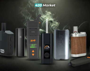 Ranking TOP 10 waporyzatorów do suszu 2025 – zestawienie najpopularniejszych modeli: Dynavap M7, Fenix Titanium PRO+, Pax Plus, Venty, Tinymight 2, DaVinci IQ3, Arizer Solo 3, XMAX V3 Pro i Firefly 2+ na ciemnym tle z zielonym dymem.