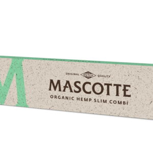 Promocje 420 169 Opakowanie bibułek i filterków Mascotte Organic Hemp Slim Combi w naturalnym, beżowo-zielonym kolorze, z napisem "Mascotte Organic Hemp Slim Combi" i logo "Original Dutch Quality".