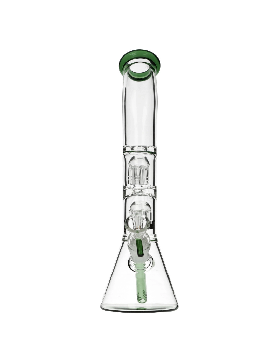 bongo-black-leaf-z-podwojnym-perkolatorem-szlif-188145-mm (1) Bongo szklane Black Leaf z podwójną filtracją w kształcie zlewki, widok od przodu.