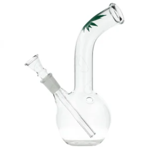 Promocje 420 175 Małe bongo szklane Leaf Bouncer o wysokości 16 cm. Klasyczna fajka wodna z logo liścia, dziurą Turbo i wyciąganym cybuchem na szlif 12 mm.