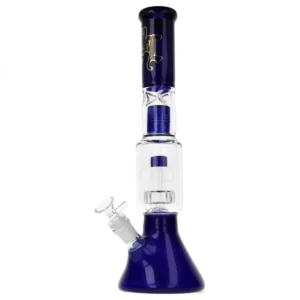 Promocje 420 220 Niebieskie bongo Black Leaf z perkolatorem bębnowym (Drum) i złotym logo, wyposażone w kopułkę anti-splash.