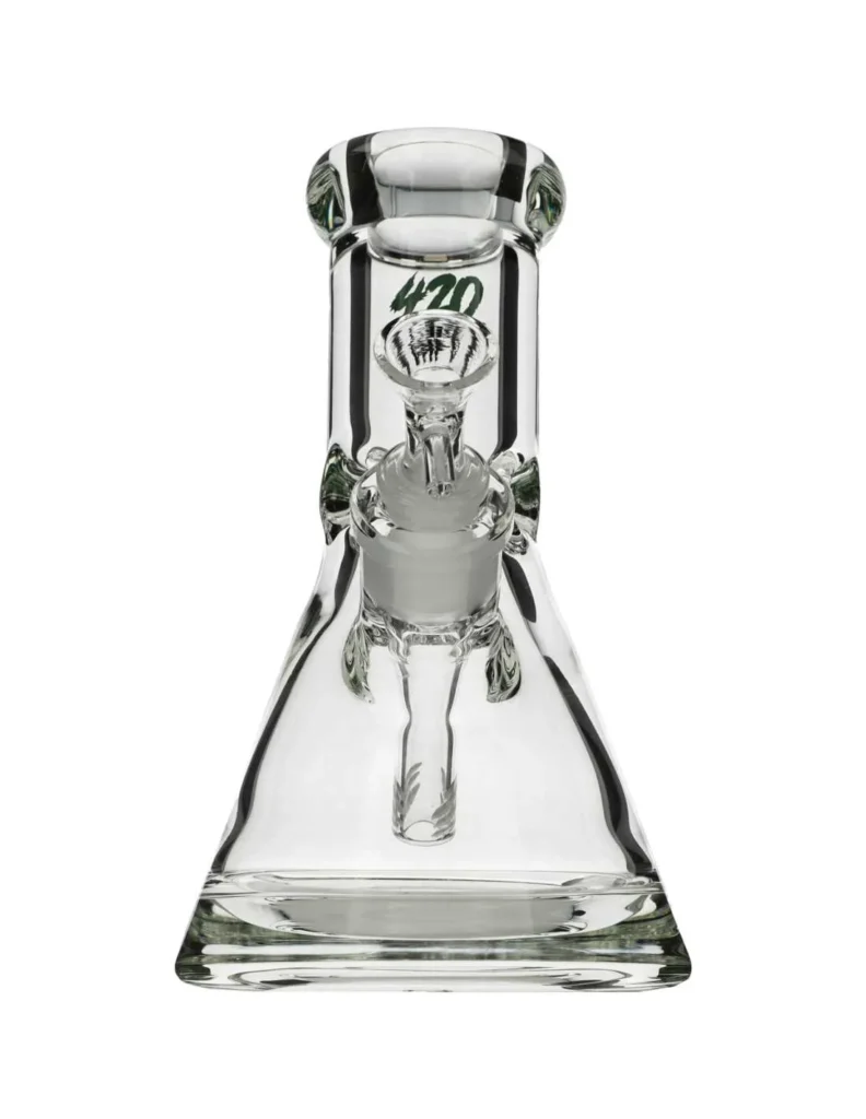 Bongo lodowe Thick Ass 420VAPE 20 cm Szlif 14.5 mm 2 Pancerne bongo lodowe Thick Ass od 420VAPE - widok z przodu. Grube szkło borokrzemowe, szeroki ustnik z obręczą 15mm i logo 420 na szyjce.