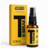 Suplement diety 420FREE x ROLLMOPS T-Break 30 ml w ciemnej szklanej butelce z pompką stojący obok żółtego kartonowego opakowania z czarnym logo T-Break.