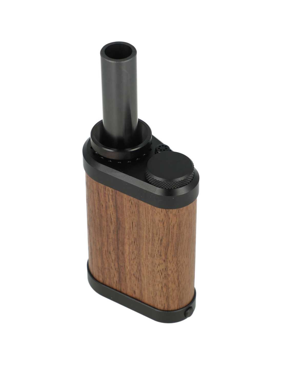 tinymight-2-black-walnut-waporyzator-konwekcyjny-do-suszu (1) Rzut z góry na waporyzator konwekcyjny Tinymight 2 Black Walnut z widocznym ustnikiem z czarnego cyrkonu i obudową z litego drewna