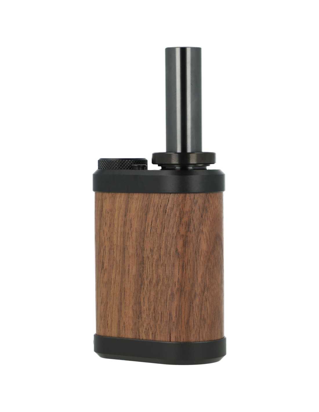 tinymight-2-black-walnut-waporyzator-konwekcyjny-do-suszu (2) Przenośny waporyzator do suszu Tinymight 2 w edycji Black Walnut, widok z boku ukazujący unikalne słoje drewna orzecha amerykańskiego
