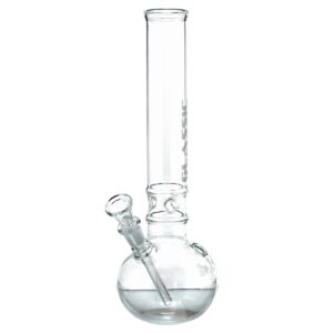 Bongo Glassic Bouncer 30 cm — kulista szklana podstawa, prosta rura z napisem Glassic i ukośny cybuch