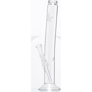 420Market.pl - Najlepsze waporyzatory i akcesoria dla palaczy 29 Bongo Leaf Hangover 42 cm — bezbarwna szklana rura odchylona od pionu, na rozłożystej stożkowej stopie, z piaskowanym liściem i ukośnym cybuchem