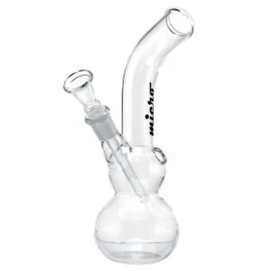 420Market.pl - Najlepsze waporyzatory i akcesoria dla palaczy 28 Bongo Micro 22 cm z bezbarwnego szkła — kulista podstawa, wygięta szyjka z czarnym napisem micro i lejkowa główka na skośnym szlifie