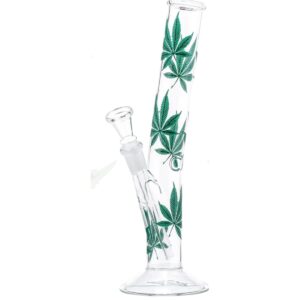 420Market.pl - Najlepsze waporyzatory i akcesoria dla palaczy 30 Bongo Multi Leaf Hangover 26 cm — wąska szklana rura odchylona od pionu, zielone liście konopi, okrągła stopa i cybuch w szlifie 14.5 mm