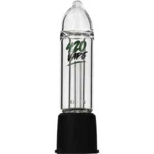 Bent Bubbler do Veazy ze szkła borokrzemowego z zagiętym ustnikiem, logo 420VAPE i czarną nasadką
