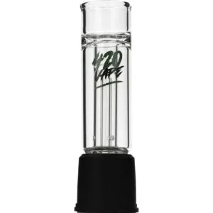 Bubbler prosty do Veazy ze szkła borokrzemowego z logo 420VAPE i okrągłą czarną nasadką