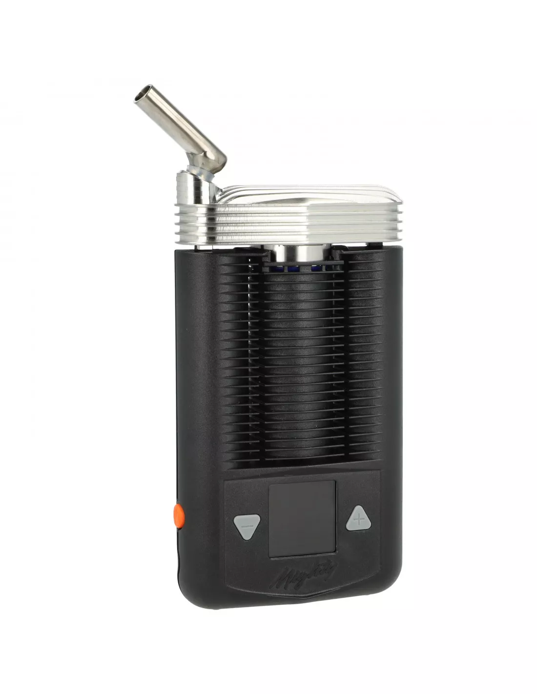 Jednostka chłodząca 420VAPE ze stali z tytanowym ustnikiem – Mighty+ / Mighty+ Medic 2 Stalowa jednostka chłodząca z tytanowym ustnikiem zamontowana na czarnym waporyzatorze Mighty