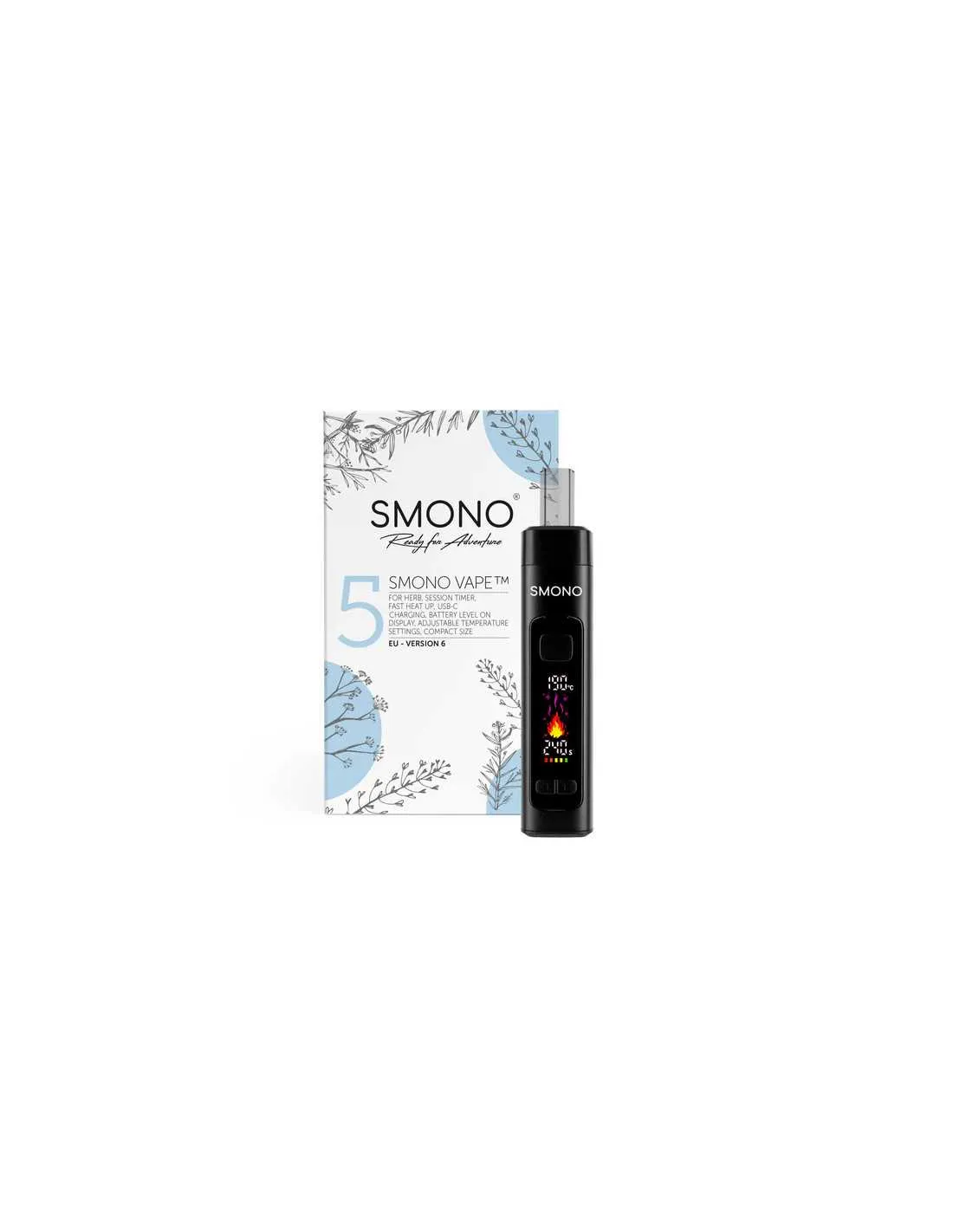 SMONO 5 - Waporyzator z komorą tytanową 1 Waporyzator SMONO 5 — ujęcie główne urządzenia. Zdjęcie produktowe.