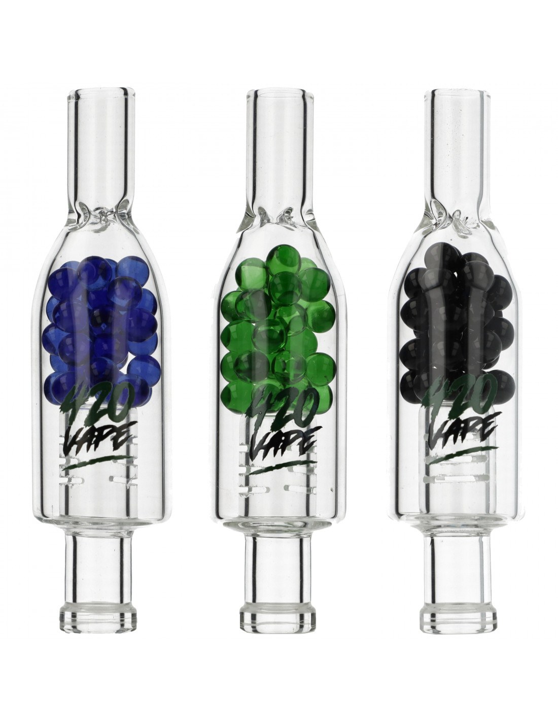 Ustnik JET z kulkami 420VAPE do X-Max V3 Pro+ – czarny 4 Trzy wersje kolorystyczne ustnika JET 420VAPE — z kulkami niebieskimi, zielonymi i czarnymi; czarna wersja po prawej